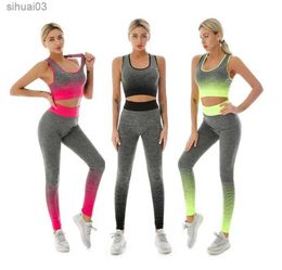 Women's Tracksuits 2 Piece Sets Womens Outfits Yoga Set Elastic Gradual Changing Sports Bra Tights Yoga Suit Set Fitness Workout Sports LeggingsL2403