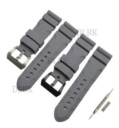 24mm 26mm Buckle 22mm Men Watch Band Gray Diving Silicone Rubber Sport Bracelet Strap Stainless Steel Buckle for Panerai LUMINOR288673615