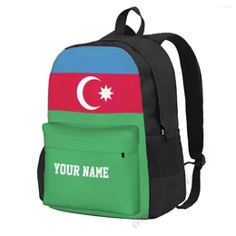 Backpack Custom Name Azerbaijan Flag Polyester For Men Women Travel Bag Casual Students Hiking Camping