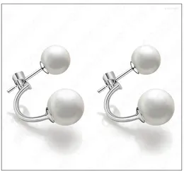 Stud Earrings Arrival Real Pure 925 Sterling Silver Double Natural Round Pearl Beads Jewellery Nice Party Gift