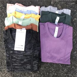 Active Shirts Solid Color Women Sports Long Sleeve Fitness Yoga Shirt Top Round Neck Blouses Thumb Jack Comprehensive Training Custom