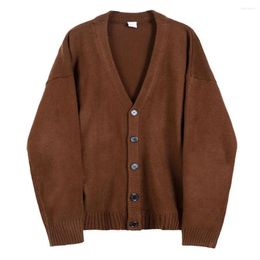 Men's Sweaters Knitted Coat Ribbed Trim Elastic Men Autumn Winter Solid Colour Buttons Placket Comfy Sweater Streetwear