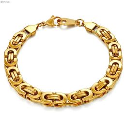 Bangle Newest 316L Stainless Steel Bracelet Men Wholesale Wristband 8mm Gold Color Male Hand Chain Link Bracelet Hip Hop JewelryL240417