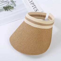 Visors Rimiut Open Top Straw Hat Sunshade Hat Outdoor Adult Casual Beach Cap Sun Hat Factory Hats for Women Letter Print Bands Caps Y240417