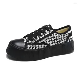 Casual Shoes 2024 Women Thick Sold Canvas Houndstooth Plaid Low Top Girls Students School Spring Lace Up 35-40