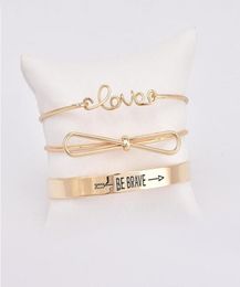 Cuff 2021 Wedding Accessories 3 Pcsset Retro Bracelets Gold Silver Hollow Bowknot Letters Arrow Adjustable Bracelet Women039s 2474071