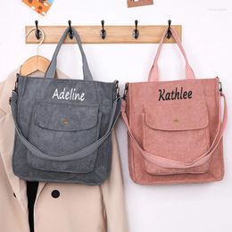 Shopping Bags Personalised Name Large Capacity Tote Bag Corduroy Solid Colour Versatile Customised Handbag Single Shoulder Women's