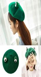 Women Cute Green Frog Eyes Beret Cap Winter Faux Wool Kawaii Painter Beanie Hat Drop 2104293795135