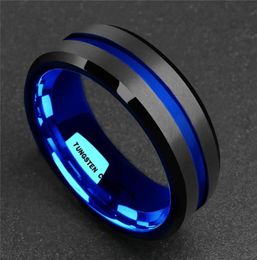 Fashion 8mm Matte Finish Black Tungsten Carbide Ring Blue Groove Wedding Band for Men039s Engagement Party Jewelry Size 6138993165