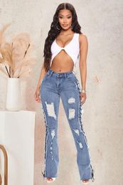 Women's Jeans 2024 Summer Boot Cut Skinny Jogger Stretch Club Birthday Elastic Casual Hole Denim Pencial Pants High Waist