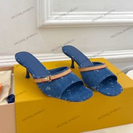 Neo Revival Mule designer sandals Blue denim and natural calf leather outsole designer denim sandals denim mule elegant high heel 5cm summer sandal high quality 34-42