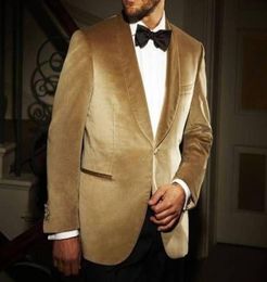 Gold Velvet Business Men Suits 2018 Shawl Lapel One Button Black Pants Custom Made Wedding Groom Tuxedos Jacket Pants 9291773