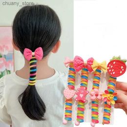 Hair Rubber Bands 1 cute flower elastic headband for children and girls bow spiral coil telephone wire hair tie female hair accessory Y240417