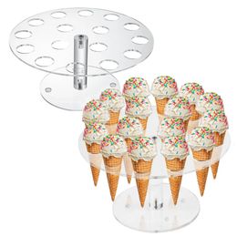 616Hole Round Acrylic Ice Cream Cone Dessert Holder Display Stand Party Shelf for Wedding Dining Bar Supplies 240415