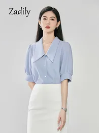 Women's Blouses Zadily 2024 Summer Korea Style Women White Shirt Office Lady Button Up Folds Work Shirts Turn Down Collar Blouse Clothing