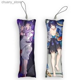 سلاسل المفاتيح Lanyards 4x12cmscaramouche dakimakura mini keychain anime genshin effect wanderer 2 side pendant cute otaku bag bag bag bag y240417