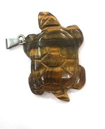 Whole 10 pcs Silver Plated Tortoise Shape Tiger Eye Stone Pendant Green Aventurine For Gift Animal Jewelry4526226