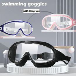 Swimming Goggles Silicone Swim Glasses Big Frame with Earplugs Men Women Professional HD Antifog Eyewear Accessories 240409