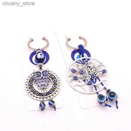 Keychains Lanyards 1Pc Evil Eye Owl Tree Animal Pendant Keychain Keyring For Men Women Gift Turkish Vintage Blue Eye Bead Bag Car Phone Key Jewelry Y240417