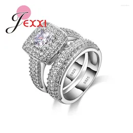 Cluster Rings Fashion A Pair For Women Men Square 925 Silver Clear Crystal Pattern Birthday Party Gifts Chioce Crazy