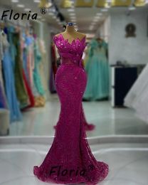 Party Dresses Elegant Fushia Leaves Beads Mermaid Prom Dress 3D Appliques Evening Gown Custom Made Sleeveless Formal Occasion 2024