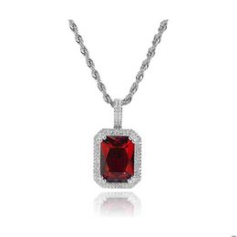 Pendant Necklaces Pendant Necklaces 18K Gold Filled Zircon Necklace Emerald Square Black Gemstone Red Pink Stone Birthstone Gift For H Dhw5H