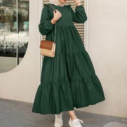 Casual Dresses Dress Muslim Eid Solid Colour Loose Vestidos Elegant Robe Jalabiya Ramadan Abayas Caftan Kaftan Layered Women