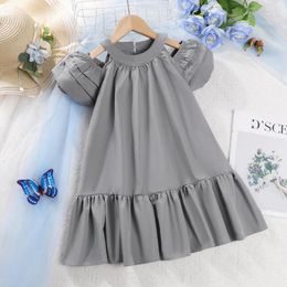 Girl Dresses Fashion Little Girls Dress Cute Bubble Sleeve Ruffled Edge Mid Length Strapless Kids Clothes Party Princess Sweet Frock