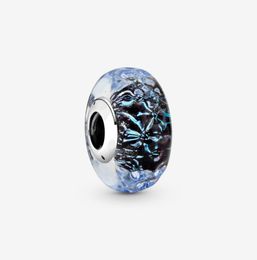 New Arrival 925 Sterling Silver Wavy Dark Blue Murano Glass Ocean Charm Fit Original European Charm Bracelet Fashion Jewellery Acces4601250