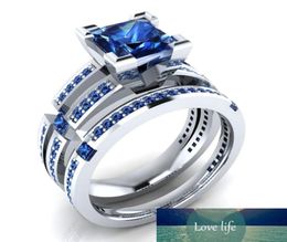 Band Rings New Luxury Blue Colour Princess 925 Sterling Silver Wedding Ring Set for Women Lady Anniversary Gift Jewellery Bulk Sell R6264868