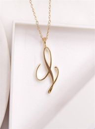 Small Cursive 26 Capital Letter Necklace Single Partner Name Initial Alphabet KN Charm Swirl Monogram Word Text Character Pendant7060329