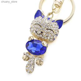 Keychains Lanyards Lovely Cat Crystal Rhinestone Keyrings Key Chains Rings Holder Purse Bag for Car Keychains Best Gift for Women Girl K218 Y240417