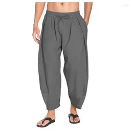 Men's Pants Cotton And Linen Harem Drawstring Casual Cropped Light Loose Beach Yoga