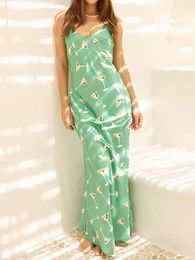 Casual Dresses FUFUCAILLM Women Slip Dress Spaghetti Straps V-Neck Fruit Print Swing Summer Long Club Street Style S-XL