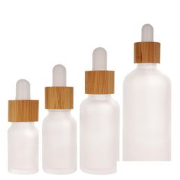 Packing Bottles Wholesale Frosted Glass Essential Oil Dropper Bottle Refillable Makeup Sample Cosmetic Storage Container With Bamboo C Dhhul
