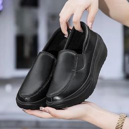 Casual Shoes Women's 3-5cm Elevator Women Shollow Pu Leather Loafers White Shoe 2024 Four Seasons Wedges Light Female
