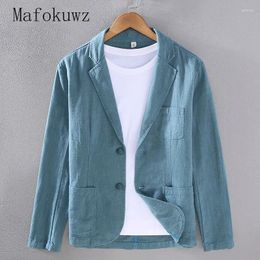 Men's Suits Spring Autumn Solid Cotton Linen Blazers Casual Loose High Street Personalized Jackets Men Tops Male Clothes