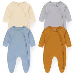 2 Piece Unisex Cotton Baby Boy Clothes born Solid Colour Jumpsuits 2Way Zipper Long Sleeve Girl Autumn 012M 240416