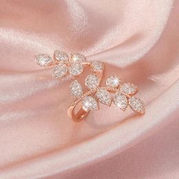 Wedding Rings Huitan Chic Leaf Opening For Women Rose Gold Colour Romantic Female Finger-ring Engagement Party Fashion Jewellery