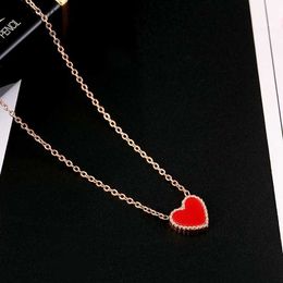 Top Grade Vanclef Necklace Women Clover Necklace Black Red Double Sided Heartshaped Titanium Steel Necklace Female 18k Rose High Quality Jeweliry Gift