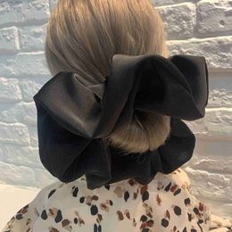 Haargummi -Bänder neue Modeflecken Seide Übergroße Risshäfen für Frauen Mädchen Feste Farbe Haarseile elastische Haarband Haarbindungen Haarzubehör Y240417