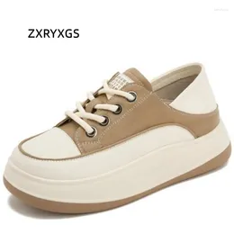 Casual Shoes ZXRYXGS Genuine Leather Mixed Colours Women Trend Sneakers 2024 Spring Thick Soles Lightweight Comfortable