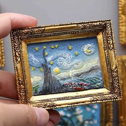 Fridge Magnets World famous painting Van Gogh painting Picture frame 3d fridge magnets starry sky sunflower siesta refrigerator stickers gifts