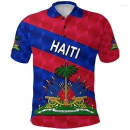 Men's Polos Fashion Haiti Flag Polo Shirt For Men Summer 3d Print Tee Shirts Tops Casual Street Short Sleeve Oversized Lapel Button Tees