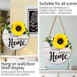 Decorative Flowers Sunflower Home Wooden Pendant Decoration Wreath Simulation Flower Spring Door Hanging