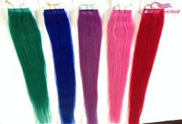selling Silky Straight Tape Hair Extensions mix colors pink Red Blue Purple Green Tape in human Hair Tape on Hair4525123