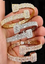 Bangle Men Women Hip Hop Jewelry With Baguette Cubic Zirconia Paved Open Adjusted Geometric Rectangle CZ Cluster Bracelets Wholesa2414498
