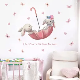 Wall Stickers Cartoon Butterfly Umbrella For Kids Room Baby Decor Decals Interior