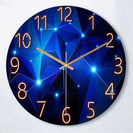 Wall Clocks 1pc 12inch Clock Geometric Elements Dark Blue Thickened Tempered Glass Silent Movement Quartz Living Room Home Decor Gift