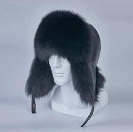 Fashionrussian ushanka hats of real raccoon fur trapper hat earflap men real sr genuine leather russian winter cap H2108592068